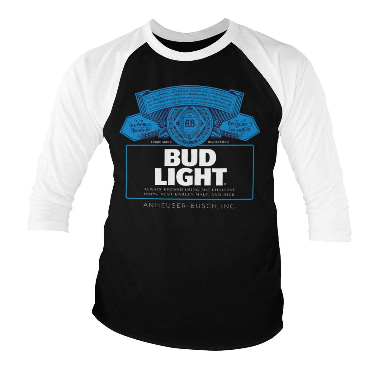 Bud Light Label Logo Baseball 3/4 Sleeve Tee