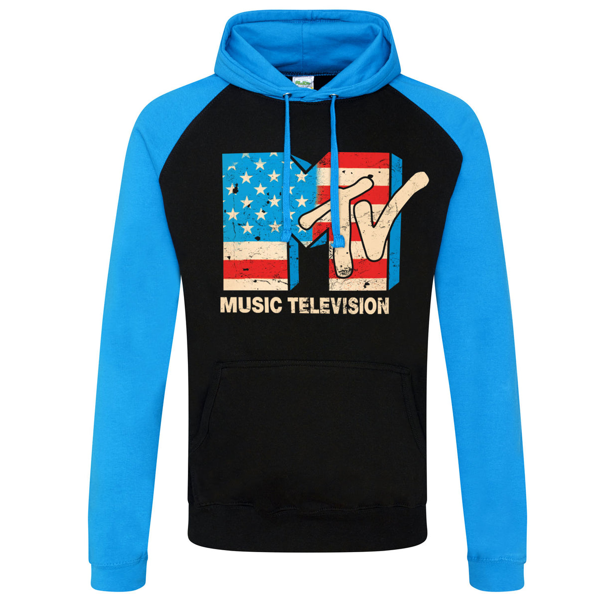 MTV Distressed USA-Flag Baseball Hoodie