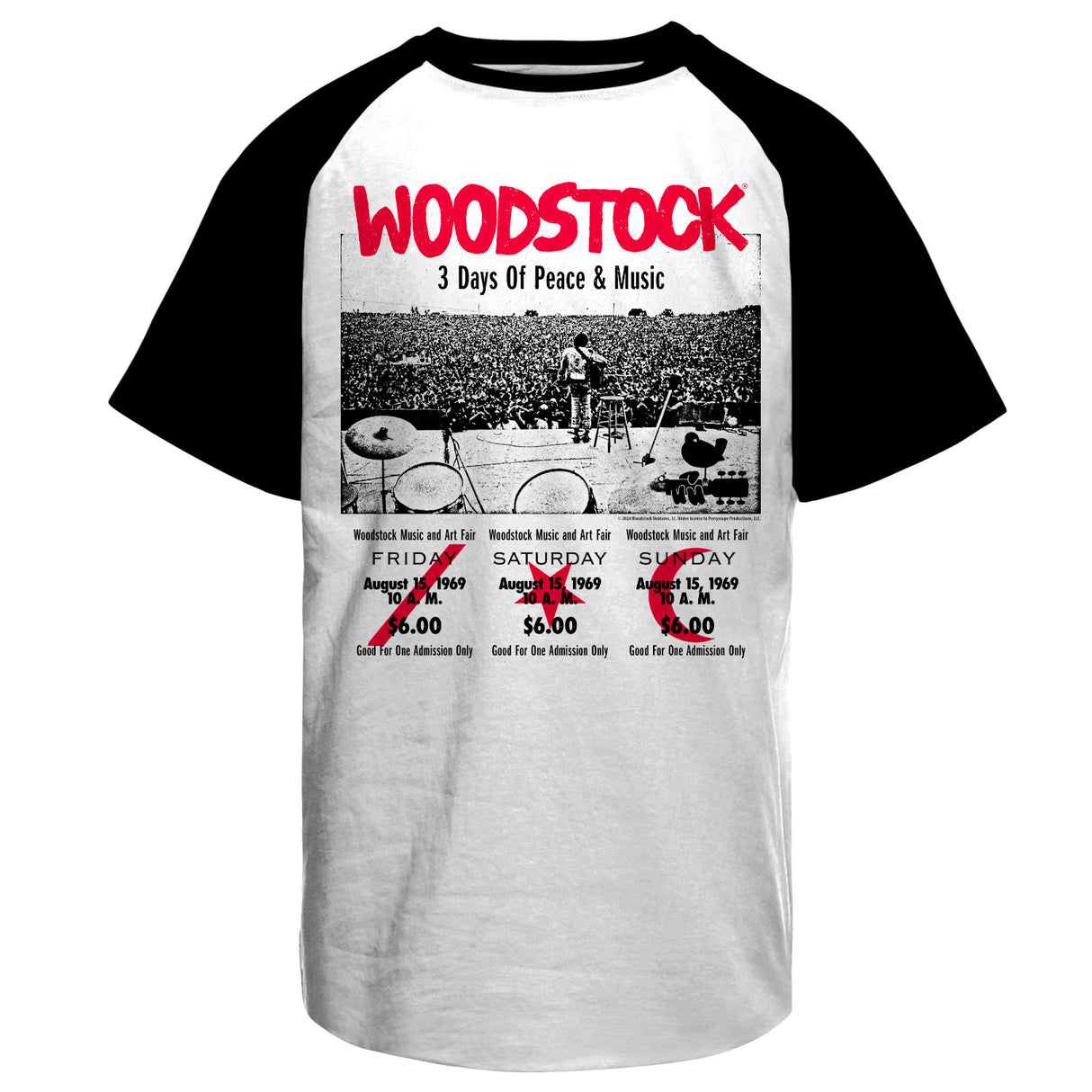 Woodstock - 3 Day Ticket Baseball T-Shirt