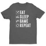 Eat Sleep Game Repeat Stacked Tee
