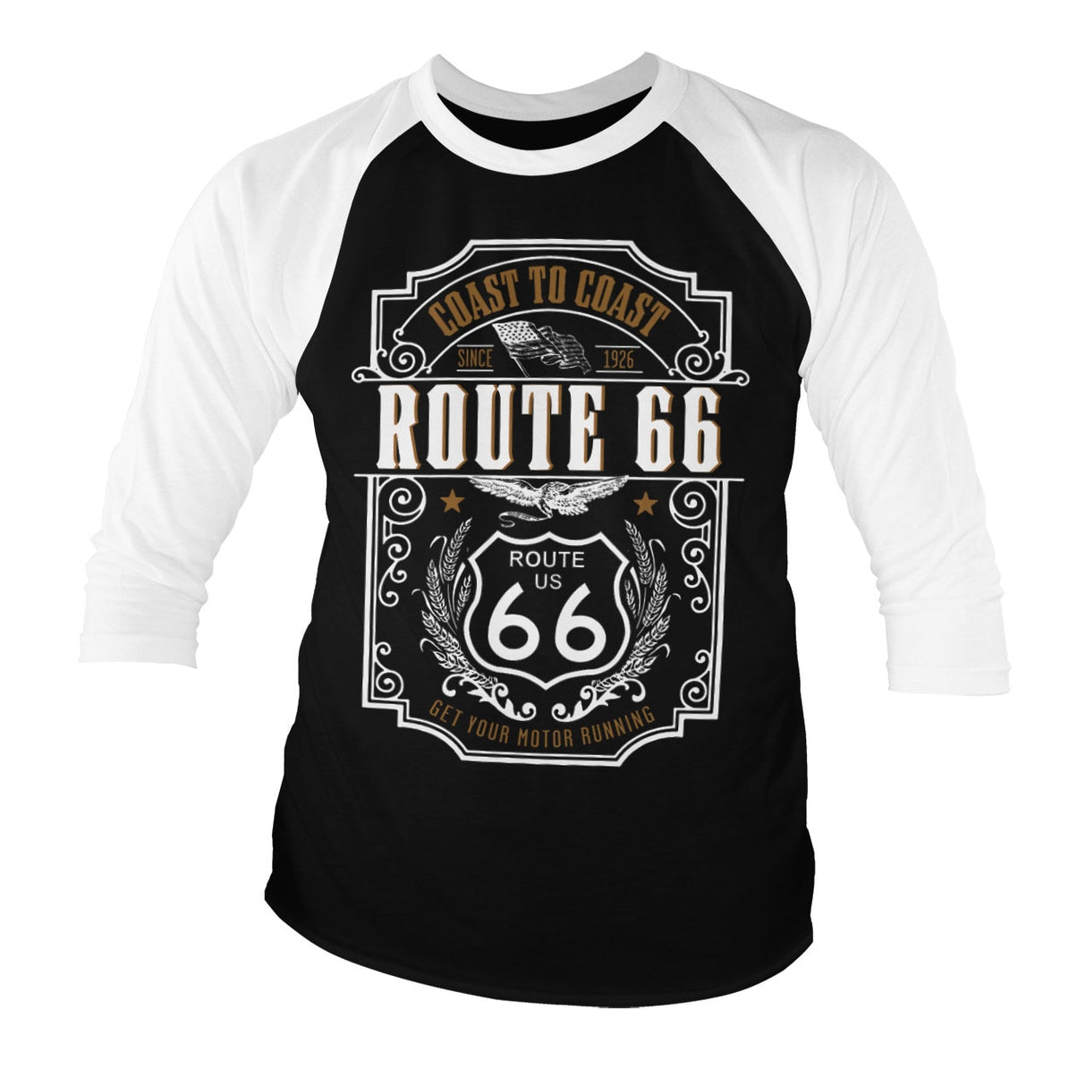 Route 66 - Coast To Coast Baseball 3/4 Sleeve Tee